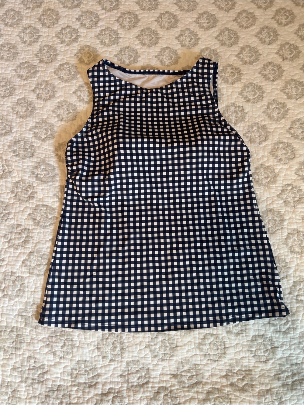 Draper James Navy and White Gingham Tankini Top